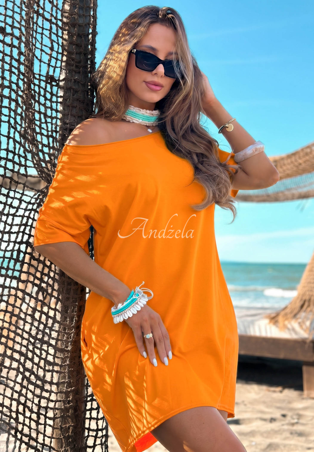 Rochie din bumbac cu mâneci scurte Morning Sun