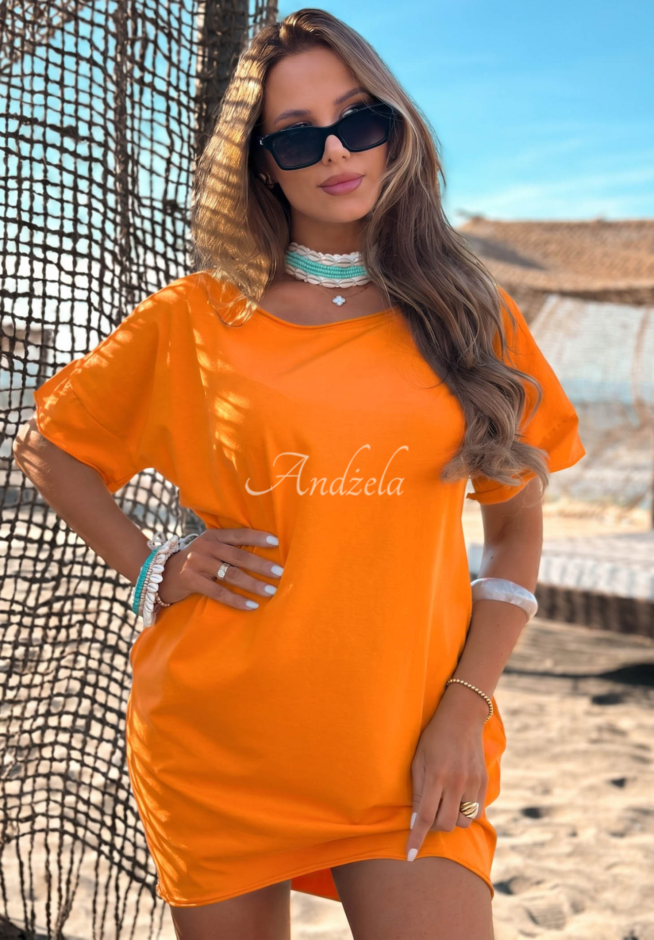 Rochie din bumbac cu mâneci scurte Morning Sun