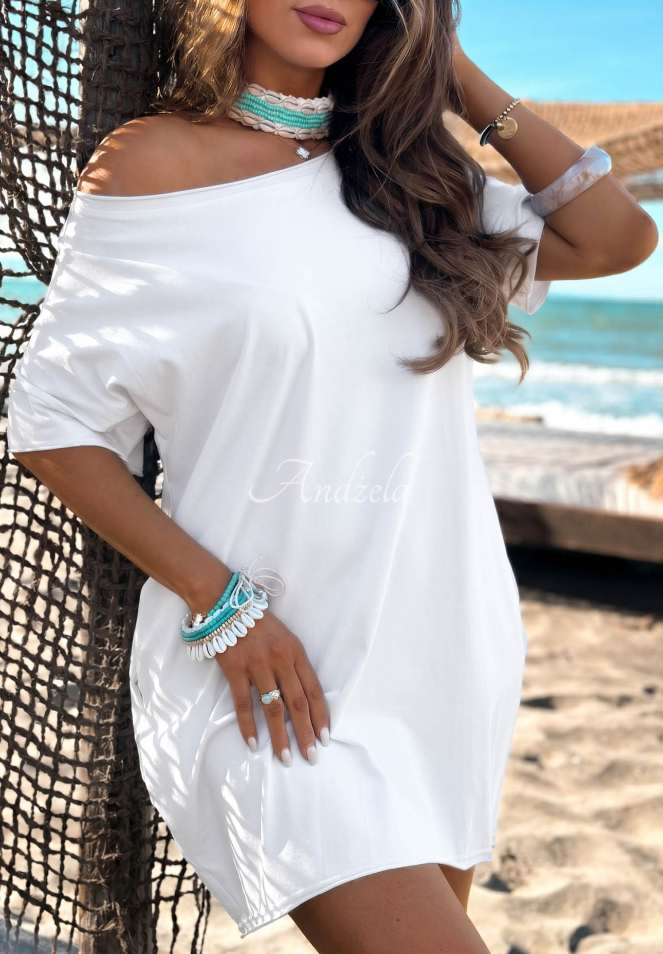 Rochie din bumbac cu mâneci scurte Morning Sun