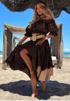 Compleu Bluză Cu croială spaniolă i Pantaloni wide leg z paskiem Spanish Beauty roșu