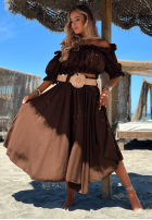 Compleu Bluză Cu croială spaniolă i Pantaloni wide leg z paskiem Spanish Beauty roșu