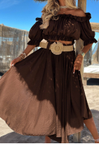 Compleu Bluză Cu croială spaniolă i Pantaloni wide leg z paskiem Spanish Beauty roșu