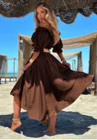 Compleu Bluză Cu croială spaniolă i Pantaloni wide leg z paskiem Spanish Beauty roșu