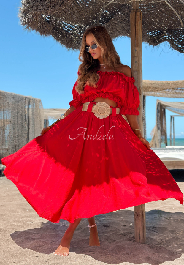 Set din viscoză cu bluză spaniolă și fustă maxi cu curea Summer Beauty