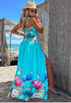 Kwiecista Rochie maxi z rozcięciem Florisse turcuoaz