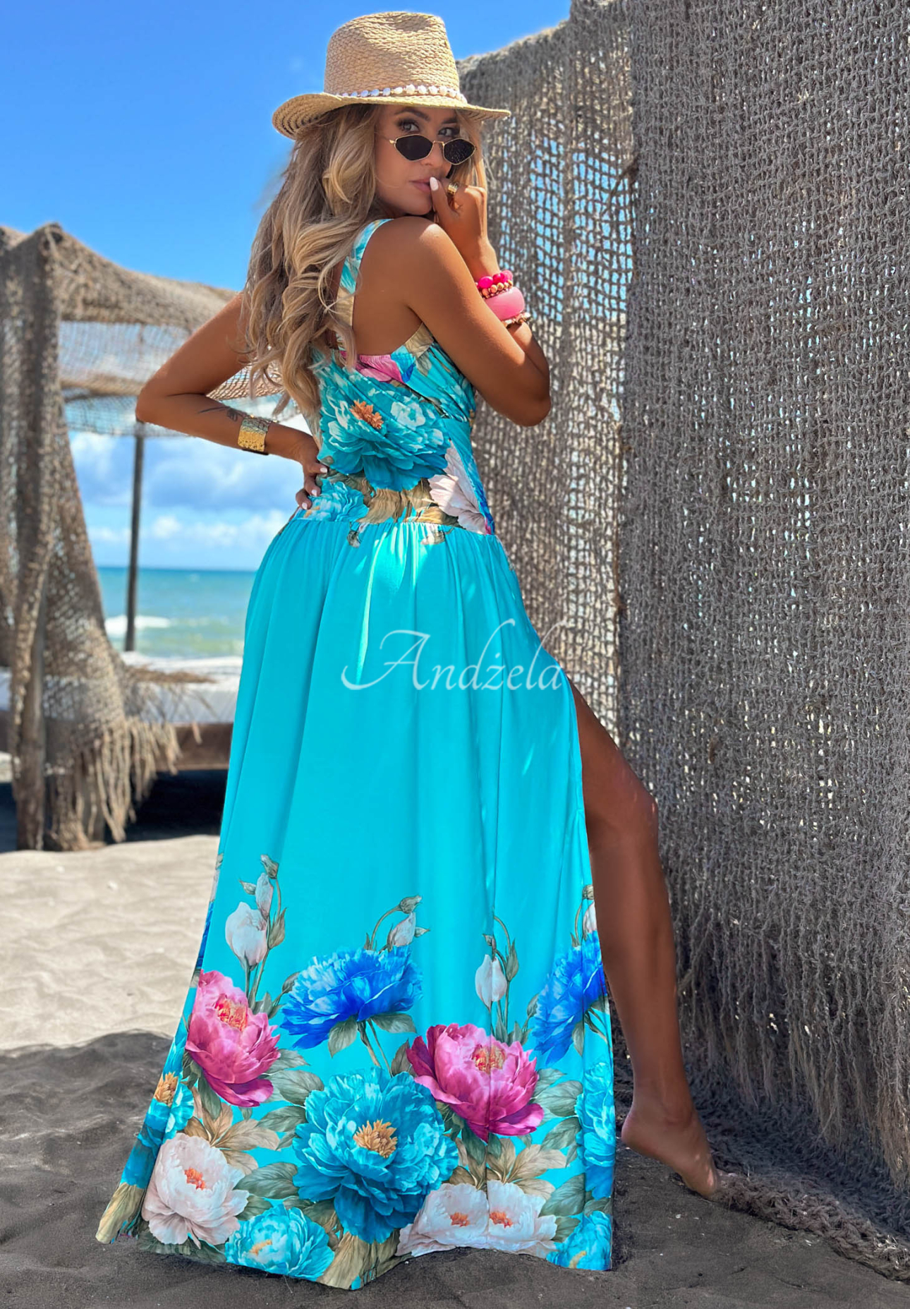 Rochie maxi florală din viscoză cu fantă Florisse