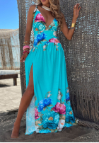 Kwiecista Rochie maxi z rozcięciem Florisse turcuoaz