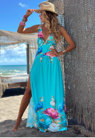 Kwiecista Rochie maxi z rozcięciem Florisse turcuoaz
