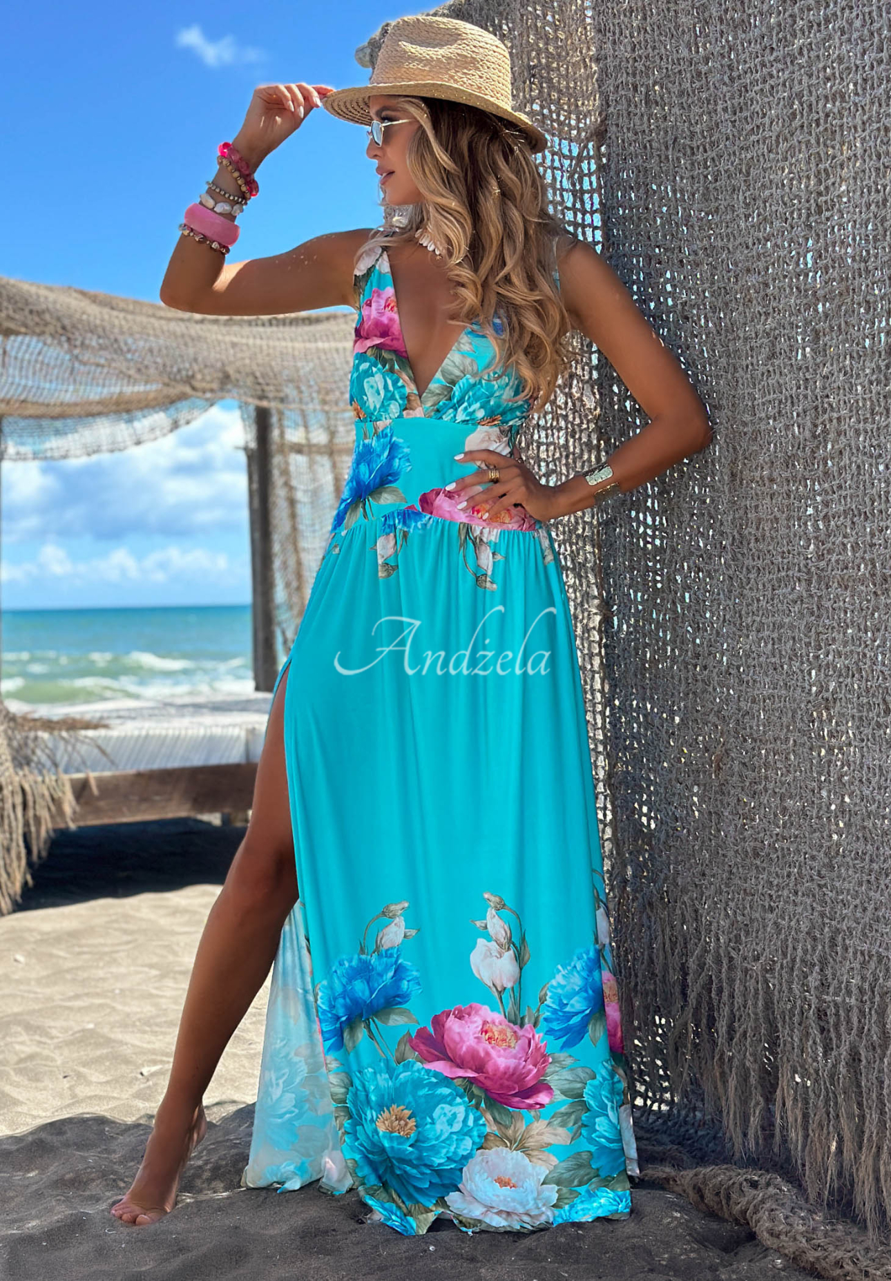 Rochie maxi florală din viscoză cu fantă Florisse