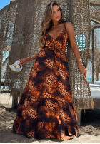 Rochie maxi na ramiączkach cu model tip panteră Sun Lava camel