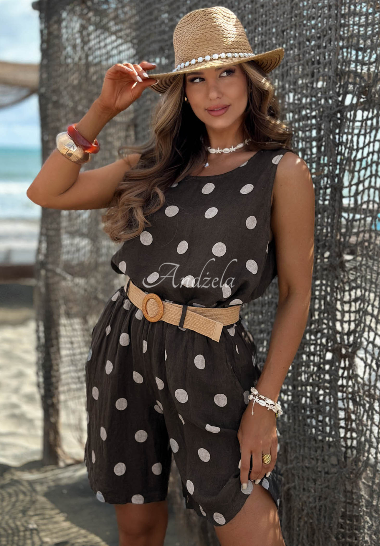 Set din in cu Top  și pantaloni scurți cu buline Palm Kiss