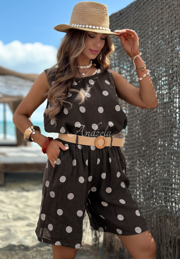 Set din in cu Top  și pantaloni scurți cu buline Palm Kiss