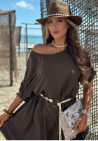 Rochie midi z plecionym paskiem Summer Diva ciocolatie