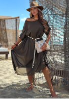 Rochie midi z plecionym paskiem Summer Diva ciocolatie