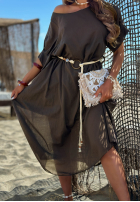 Rochie midi z plecionym paskiem Summer Diva ciocolatie