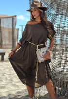 Rochie midi z plecionym paskiem Summer Diva ciocolatie