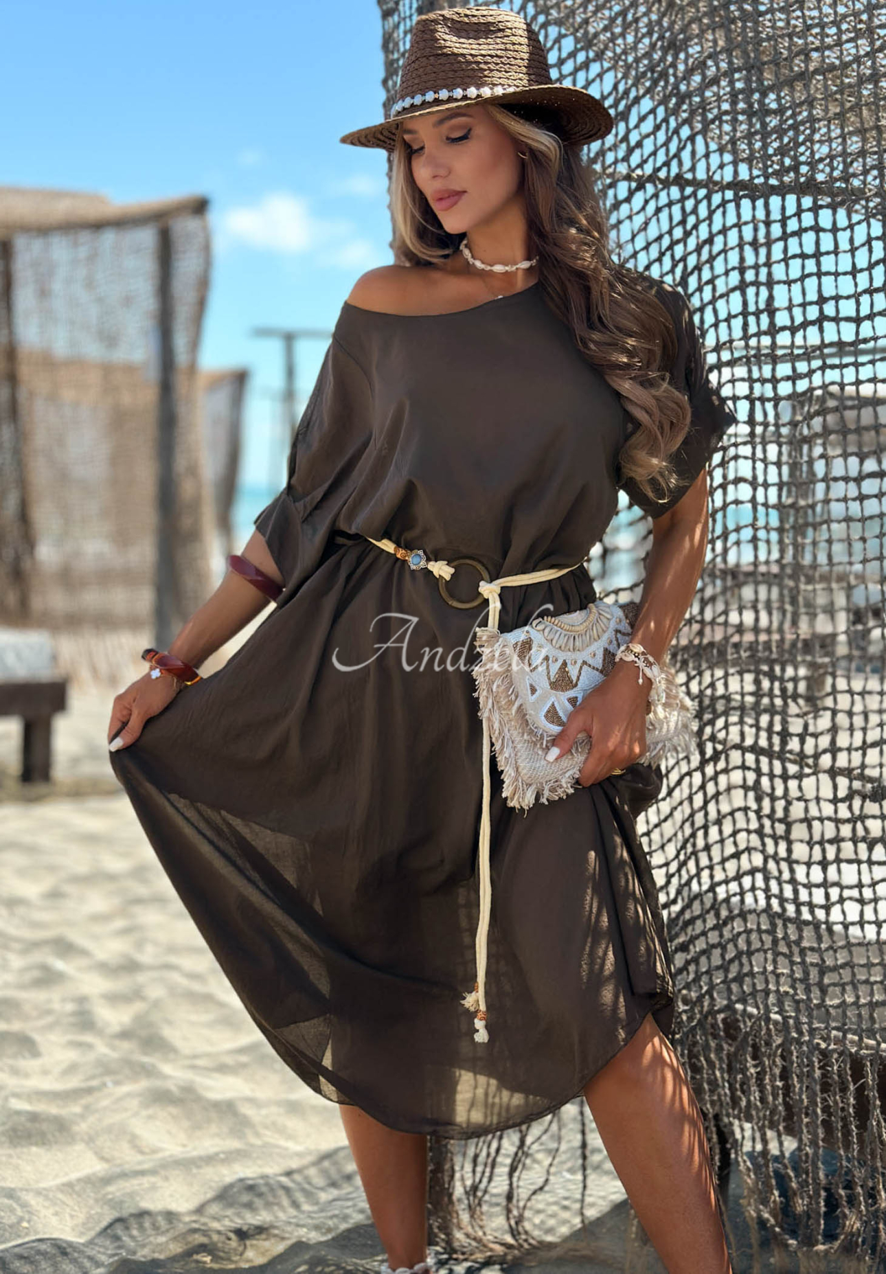 Rochie din bumbac cu curea împletită Summer Diva