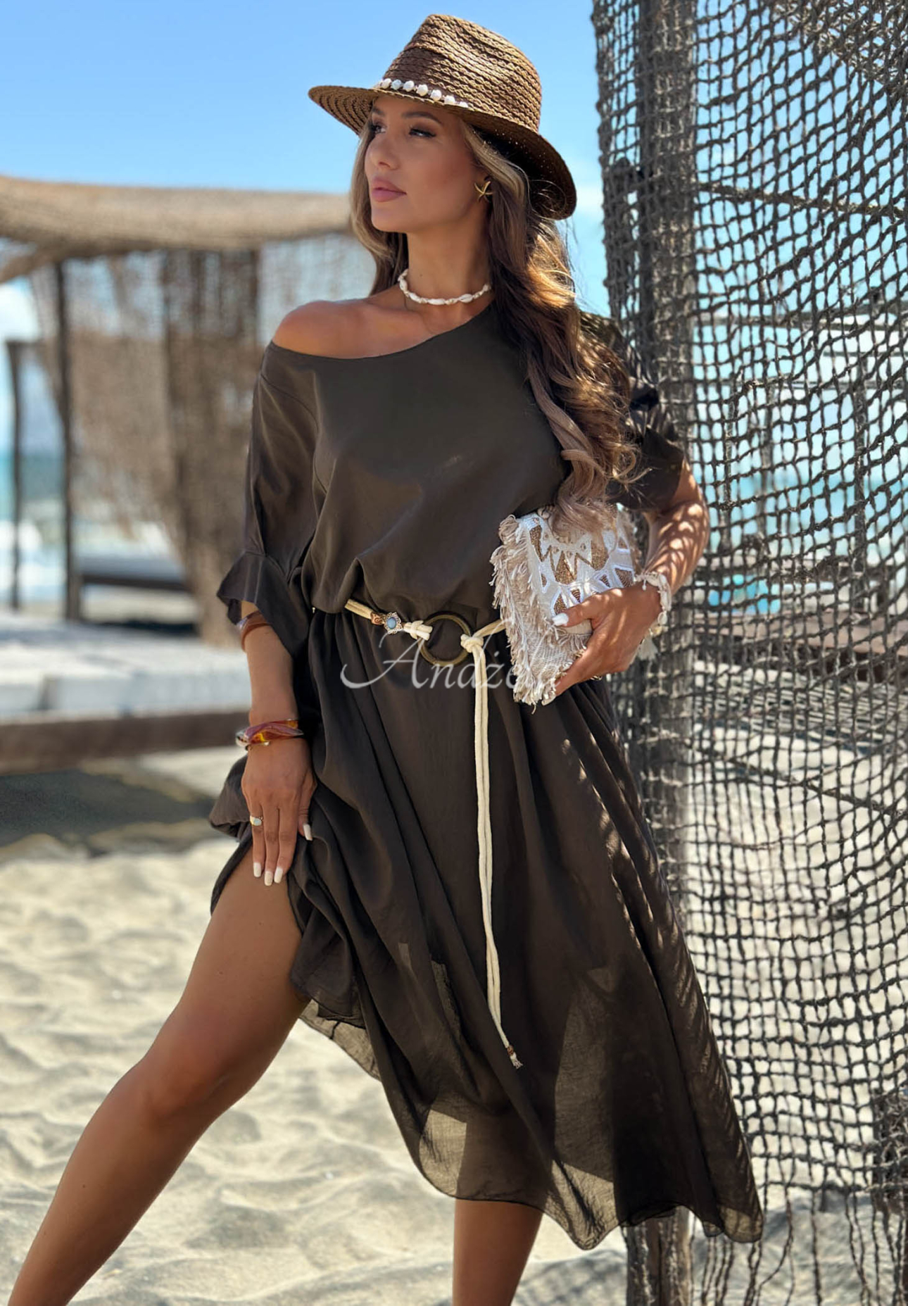 Rochie din bumbac cu curea împletită Summer Diva
