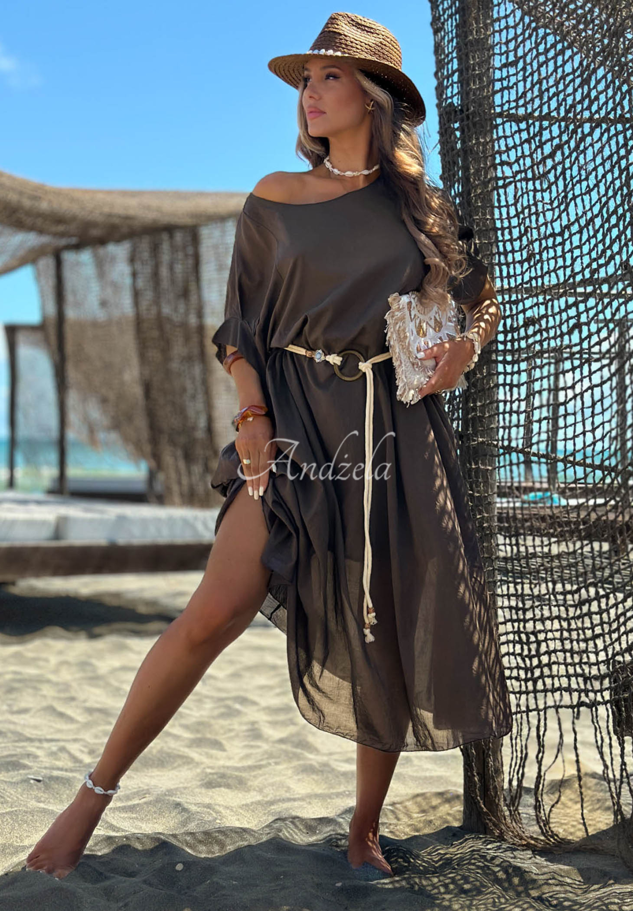 Rochie din bumbac cu curea împletită Summer Diva