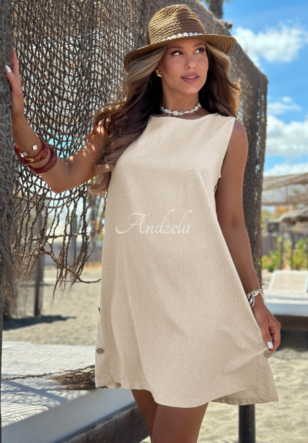 Rochie din in cu nasturi Linen Whisper