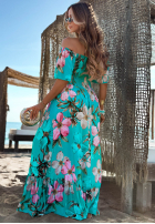 Kwiecista Rochie maxi Summer Florisa turcuoaz