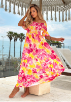 Kwiecista Rochie Cu croială spaniolă maxi z falbankami Bloom Coast pomarańczowo-roz
