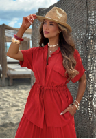 Compleu Cămașă ze ściągaczem i Pantaloni wide leg Elite Summer ciocolatiu