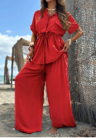 Compleu Cămașă ze ściągaczem i Pantaloni wide leg Elite Summer ciocolatiu