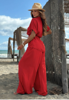 Compleu Cămașă ze ściągaczem i Pantaloni wide leg Elite Summer ciocolatiu
