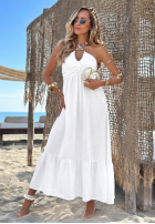 Rochie midi na ramiączkach z falbankami Summer Darling galben