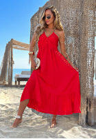 Rochie midi na ramiączkach z falbankami Summer Darling galben