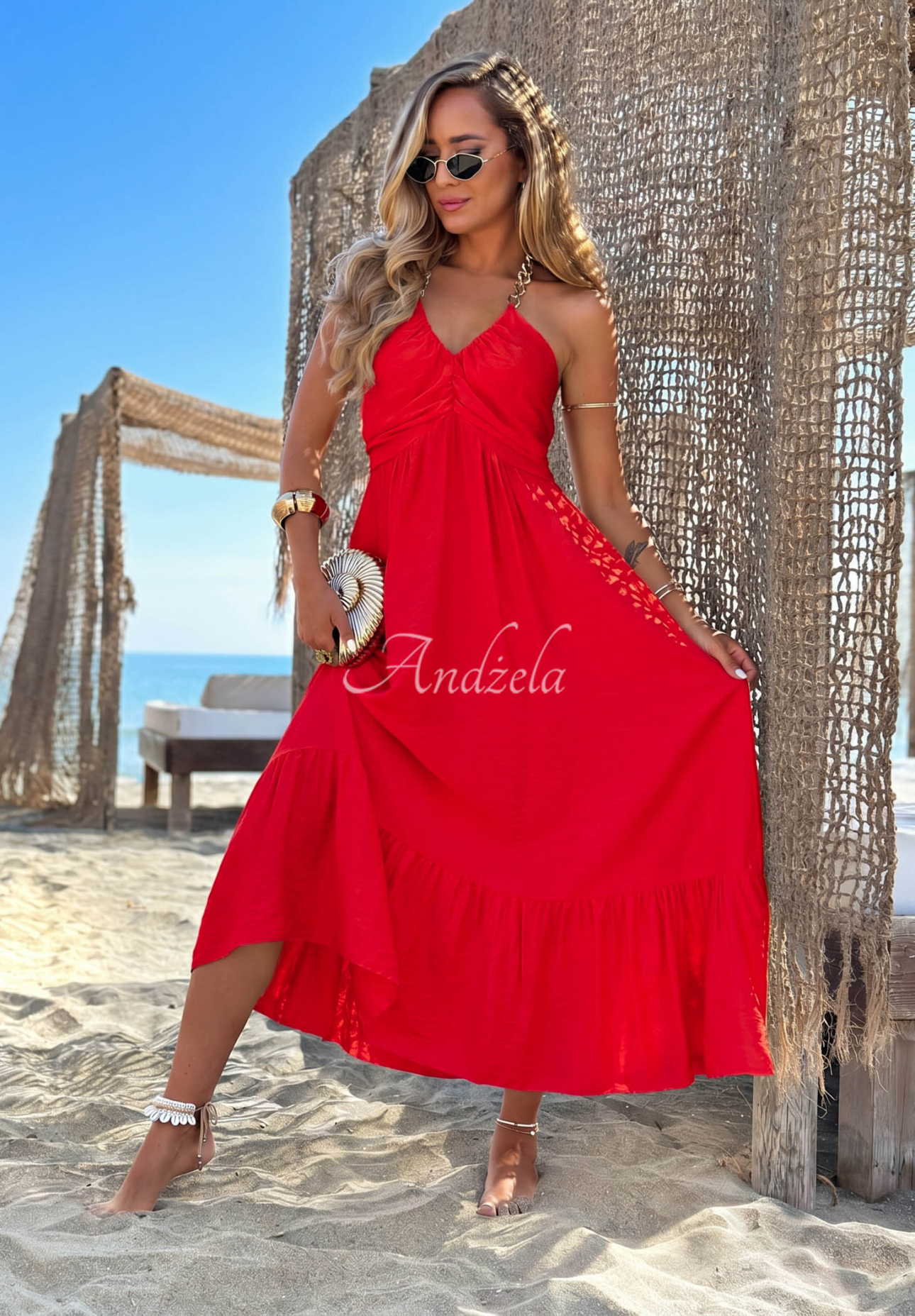 Rochie maxi din viscoză cu bretele și volănașe Summer Darling