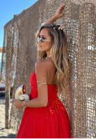 Rochie midi na ramiączkach z falbankami Summer Darling galben