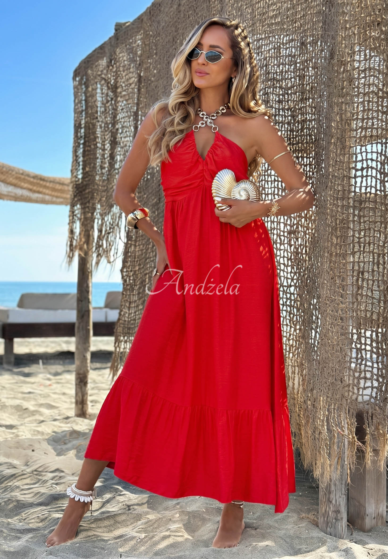 Rochie maxi din viscoză cu bretele și volănașe Summer Darling