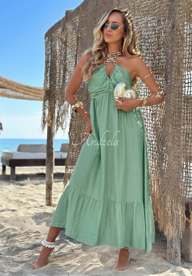 Rochie maxi din viscoză cu bretele și volănașe Summer Darling