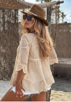 Haftowana Bluză z wiązaniem boho Lagoon Light ecru