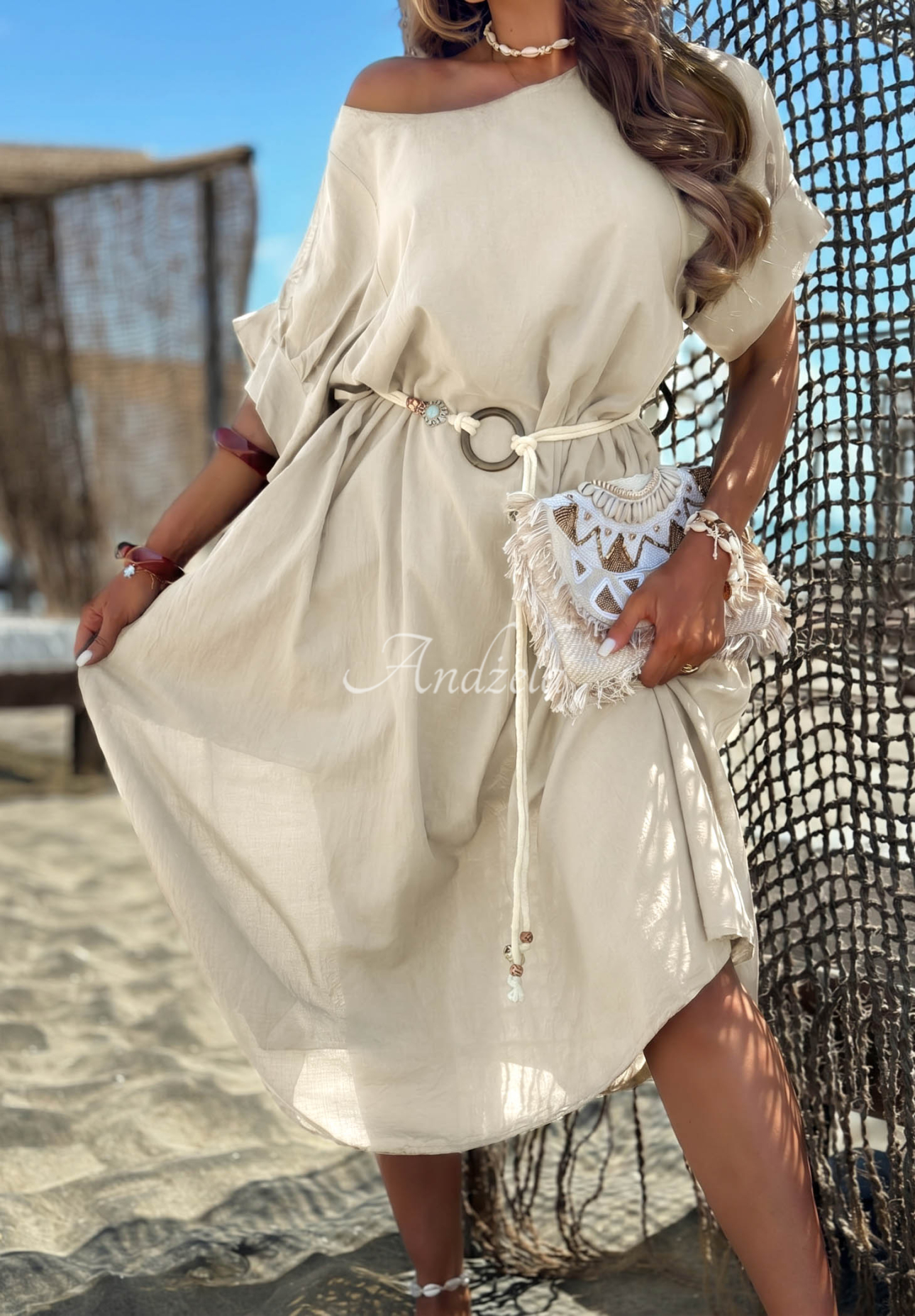 Rochie din bumbac cu curea împletită Summer Diva