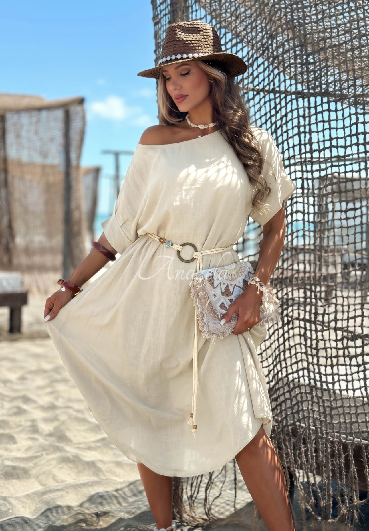 Rochie din bumbac cu curea împletită Summer Diva