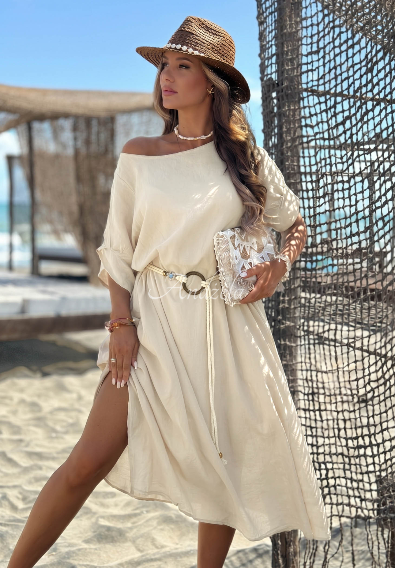 Rochie din bumbac cu curea împletită Summer Diva