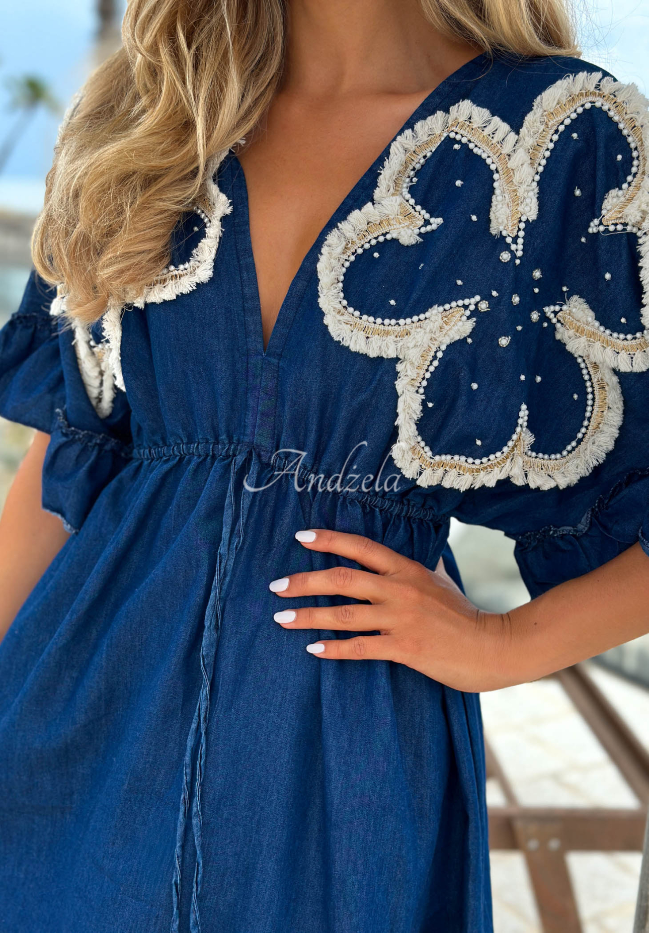 Rochie maxi din bumbac cu flori brodate Lagoon Bloom