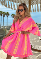 Wzorzysta Rochie ze ściągaczem Hello Sunshine różowo-galben