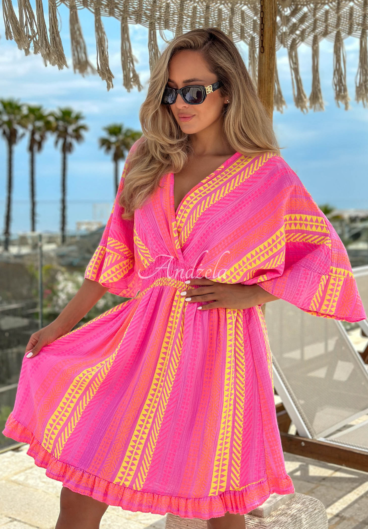 Rochie din bumbac cu imprimeu Hello Sunshine