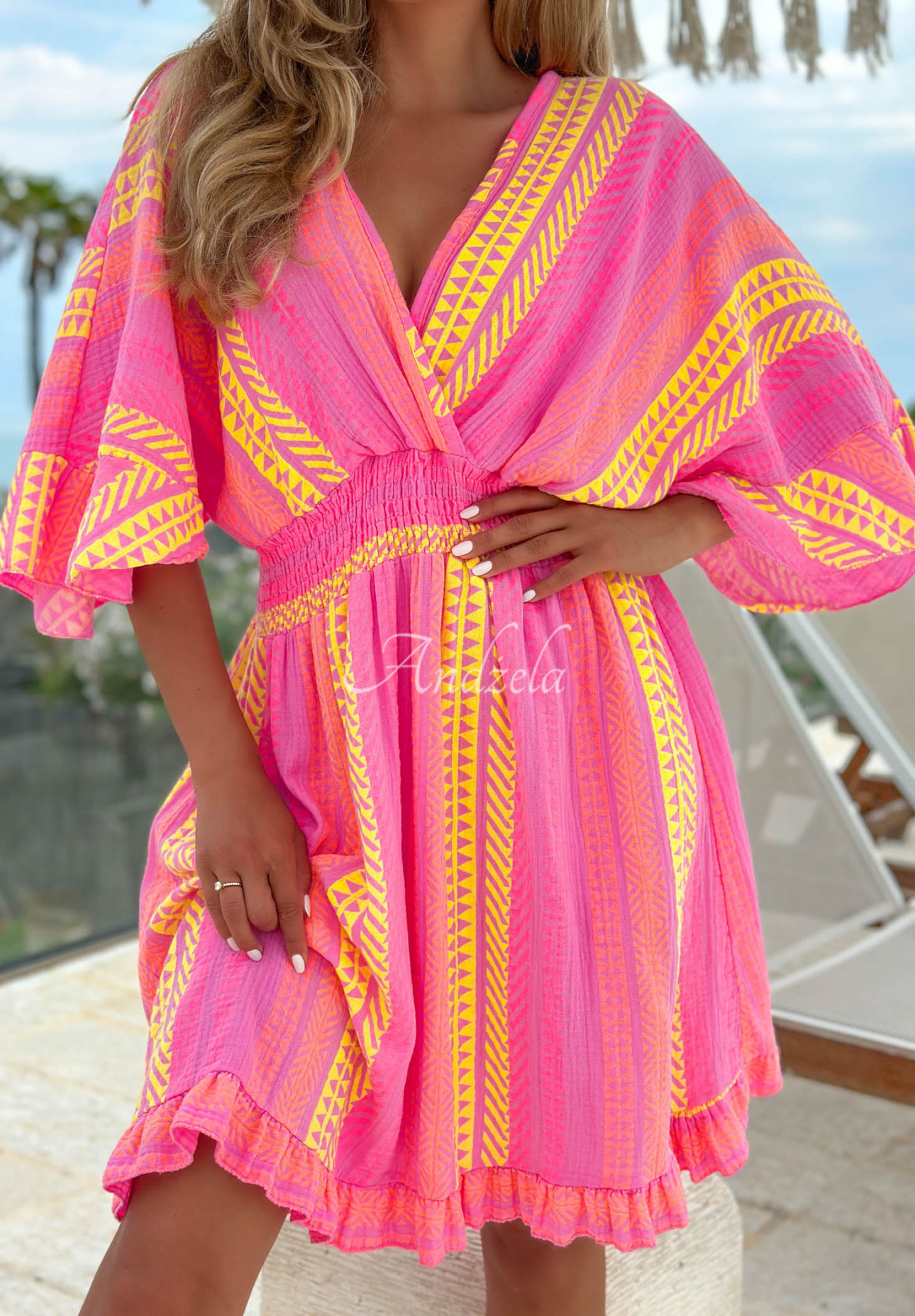 Rochie din bumbac cu imprimeu Hello Sunshine
