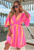 Wzorzysta Rochie ze ściągaczem Hello Sunshine różowo-galben