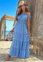 Lyocellowa Rochie maxi na ramiączkach z falbankami Ocean Eyes albastru deschis