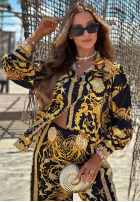 Satynowy Compleu Cămașă i Pantaloni wide leg Golden Mare biało-aurii