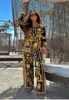 Satynowy Compleu Cămașă i Pantaloni wide leg Golden Mare biało-aurii