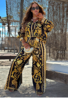 Satynowy Compleu Cămașă i Pantaloni wide leg Golden Mare biało-aurii