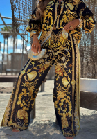Satynowy Compleu Cămașă i Pantaloni wide leg Golden Mare biało-aurii