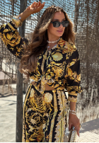 Satynowy Compleu Cămașă i Pantaloni wide leg Golden Mare biało-aurii